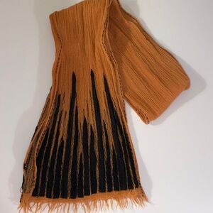 Moroccan Fine 100% Wool Honey Orange & Black Hand Knit Lightweight Scarf OS